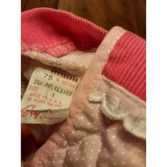 Evy Of California VTG Baby Toddler Quilted Overalls 12 Months Pink Rosebuds - Picture 8 of 10